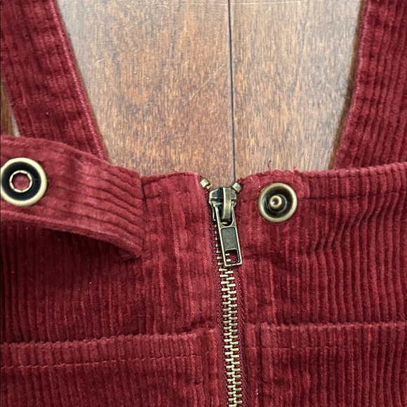 Burgundy Wide Wale Corduroy Overall Mini Dress, Size Medium - Picture 3 of 9
